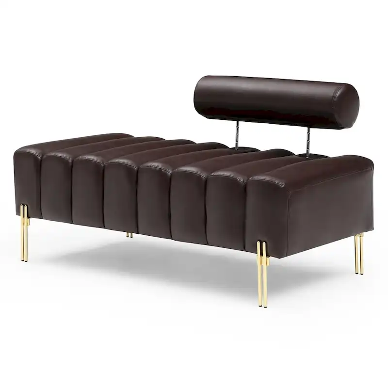 Brown / Beige / Black / Rose Sherpa Upholstered Bench with Adjustable Backrest, 1-Person