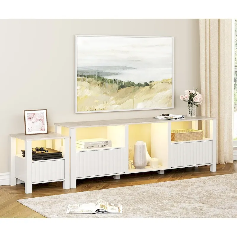 TV Stand with LED Light Strip and Storage Cabinet