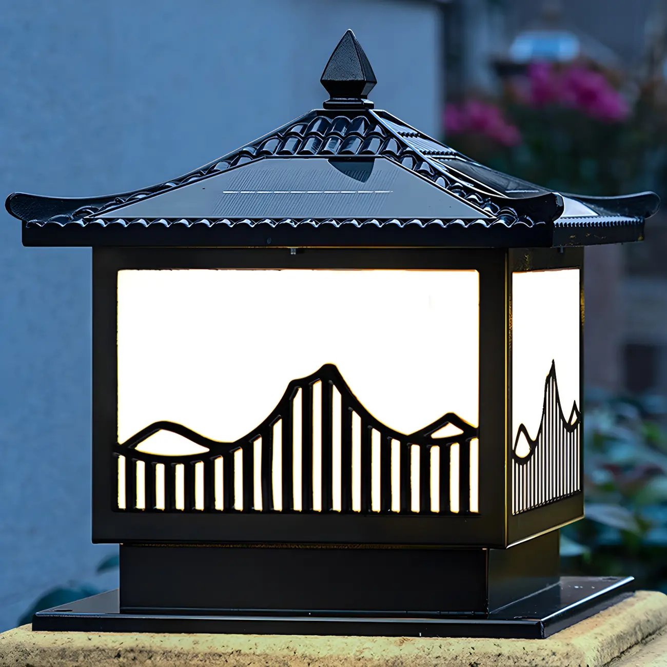 Traditional Bronze Home-Shape Solar Outdoor Post Lights