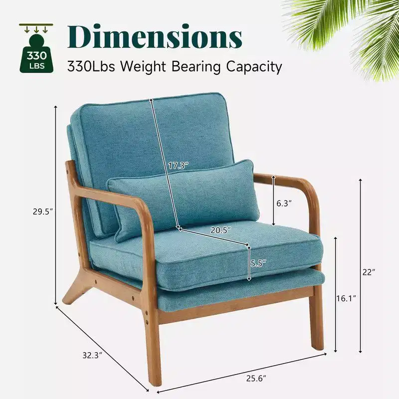 Karl Home 2Pcs Mid Century Solid Wood Accent Chair Upholstered Armchair with an Extra Pillow