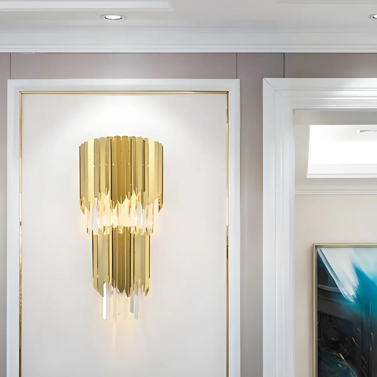 Modern Crystal Gold Metal Tassel Tiered Shining Wall Sconce