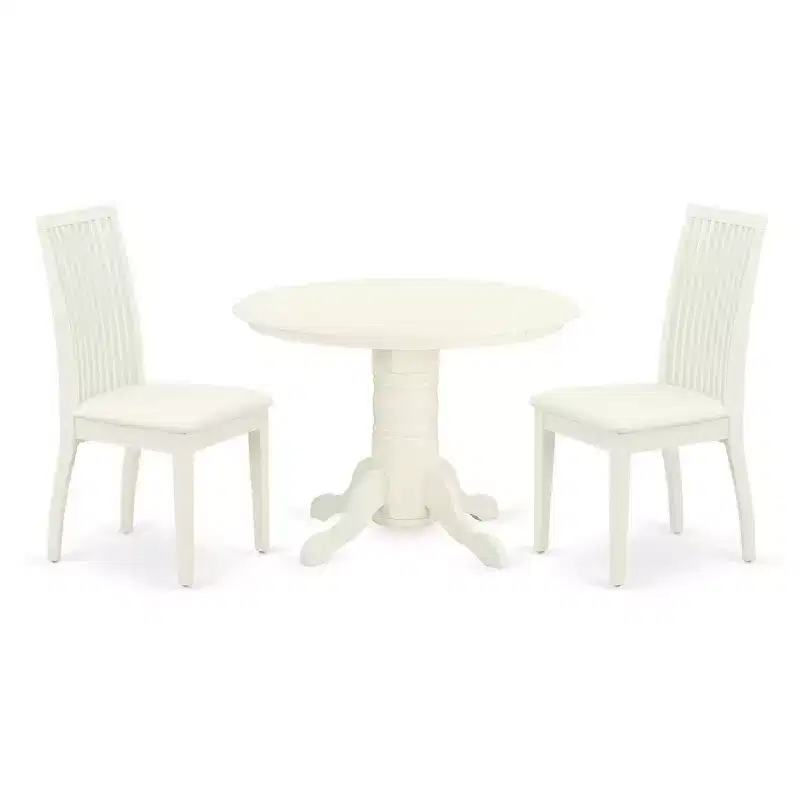 Round Dinette Set 3pc - Kitchen Table & Chairs, White - Small Space Dining Room Furniture