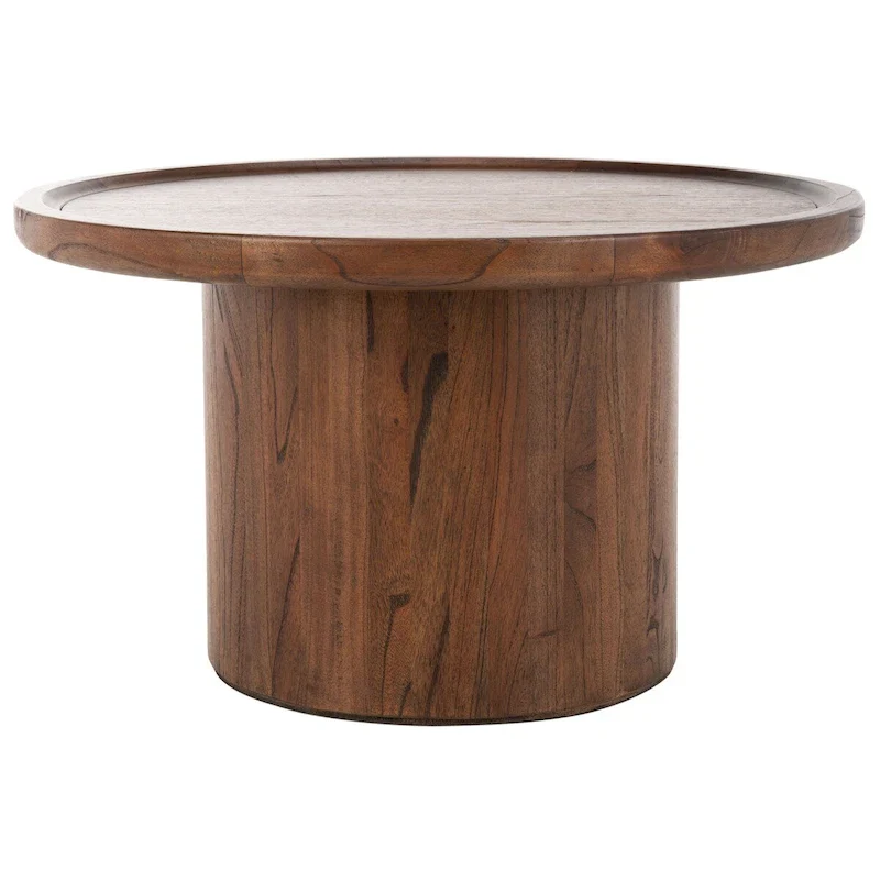 Round Pedestal Coffee Table – Natural / Dark Oak / Black / Black & White Wash, Farmhouse Style