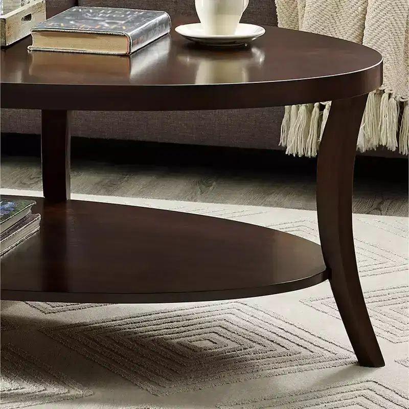 GDFStudio Adriano Modern Oval Wooden 2-Tier Coffee Table with Underneath Shelf