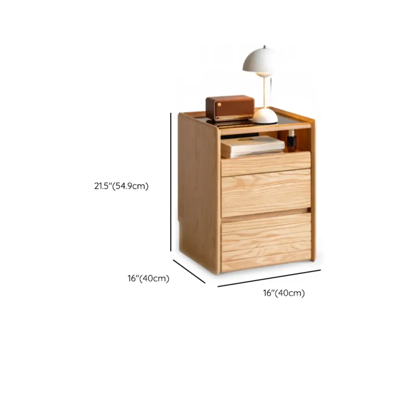 Natural Wooden Multi-Drawer Nightstand with Glass Top