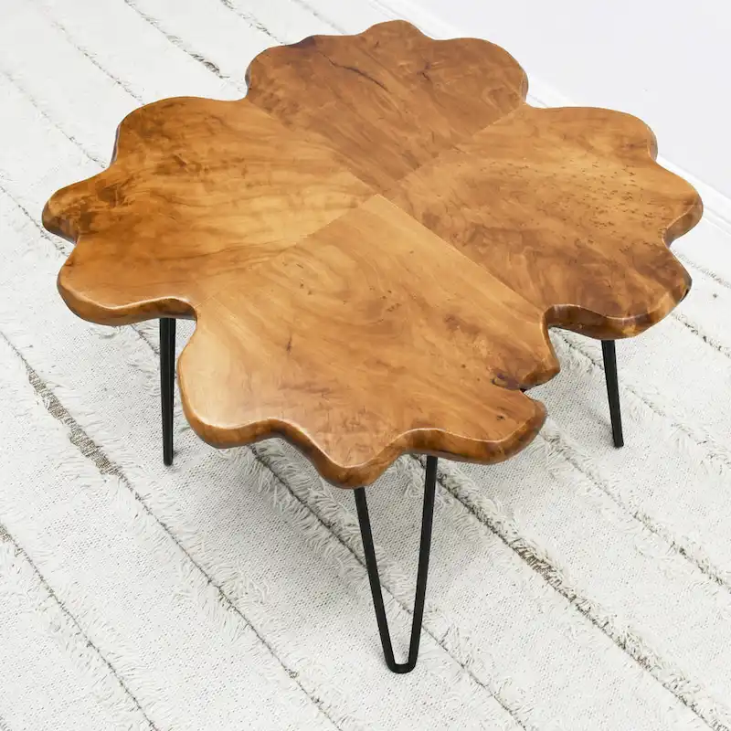 Greenage Live Edge Wood Coffee Table 4 Panels Table with Hairpin Legs