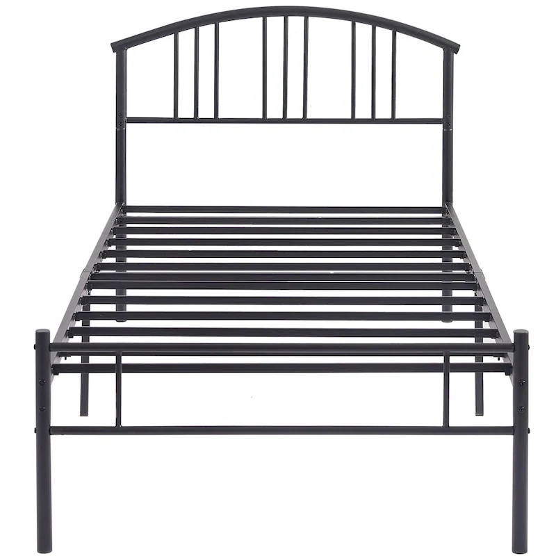 Modern Metal Bed Frames with Curved Headboard, No Box Spring Needed, Black