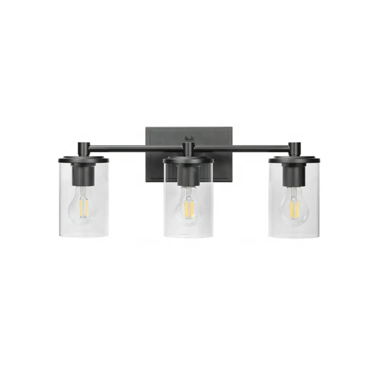 3-Light Black Clear Glass Cylinder Vanity Lights