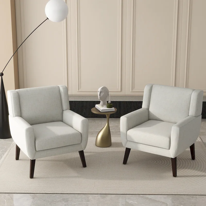 Linen Upholstered Accent Chair Wingback Armchair Set of 2