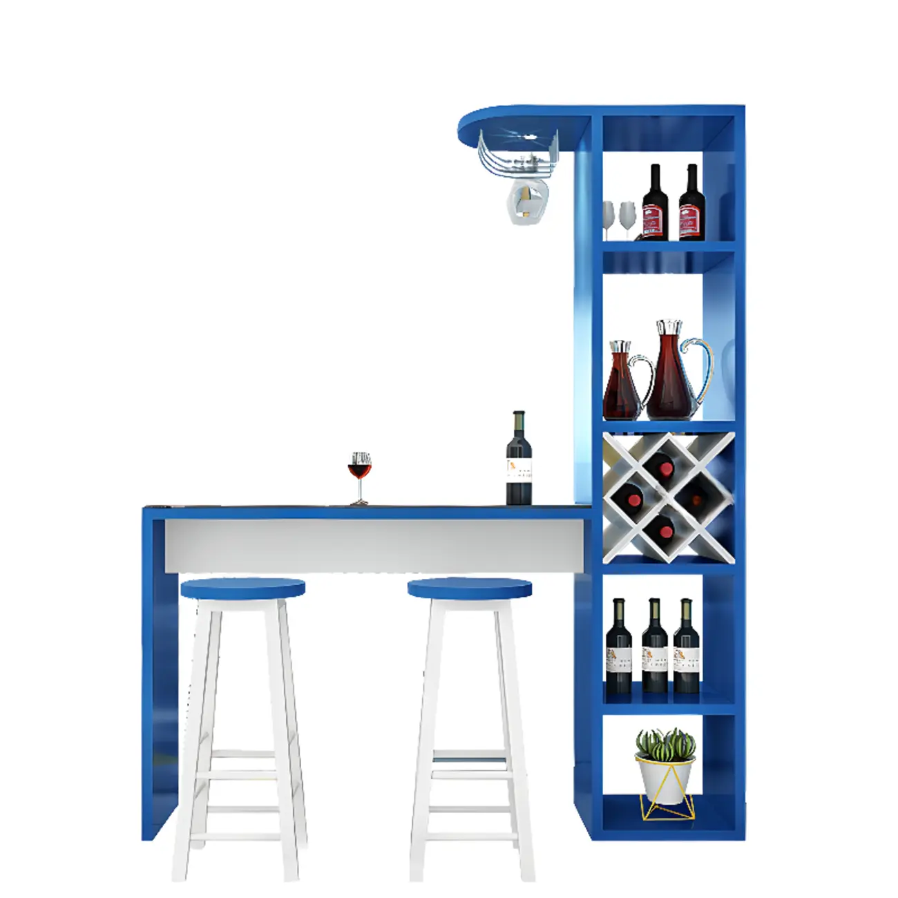 Smoke Tempered Glass Top Pub Table with Open Back Wine Shelf