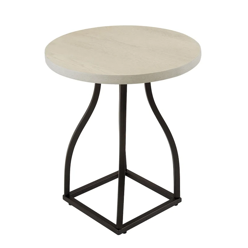 Brown / Umber / White Wash Round Wood Top Accent Table with Metal Base