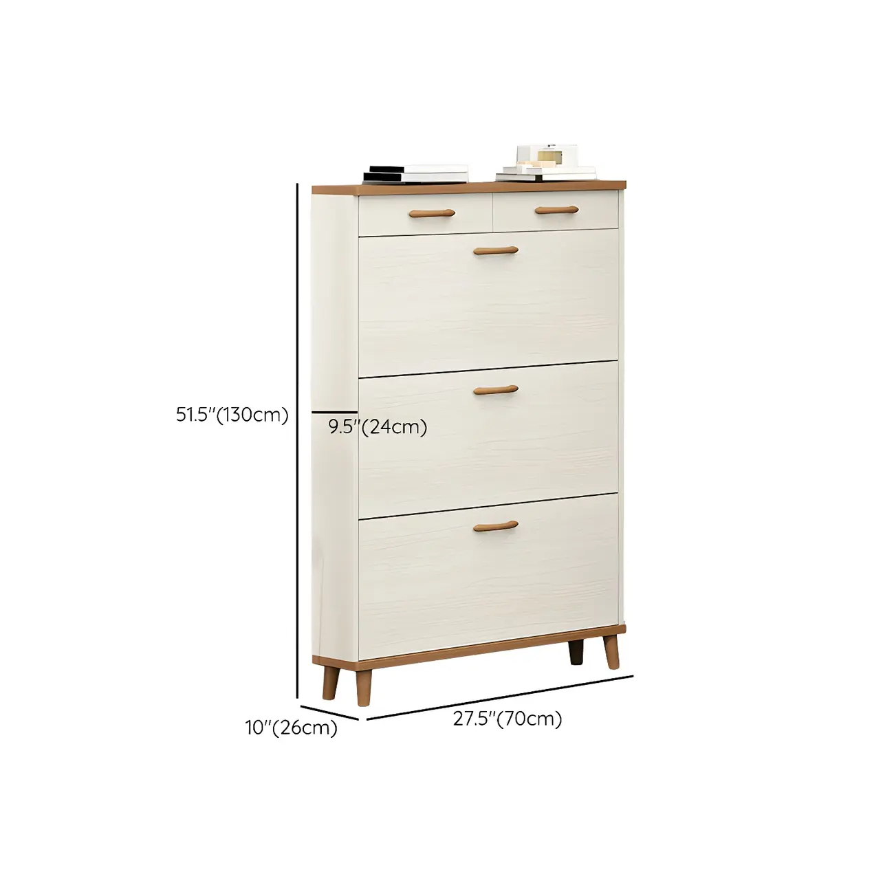 Narrow Beige Solid Wood Drop Front Shoe Cabinet