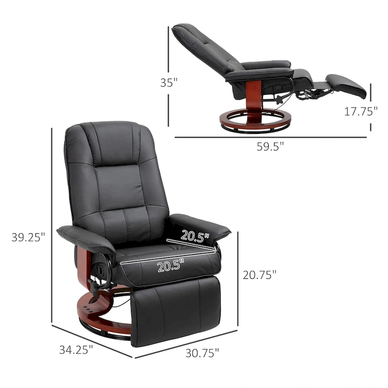 PU Leather Manual Recliner Chair Modern Lounge Chair Adjustable Swivel Armchair Chair with Wood Base and Footrest