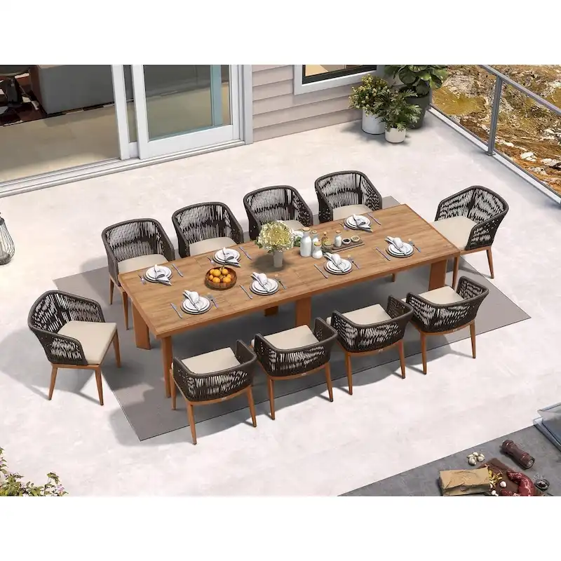 PURPLE LEAF 11 Pieces Outdoor Dining Set Metal Rattan Furniture Set for Lawn Backyard Patio Dining Set