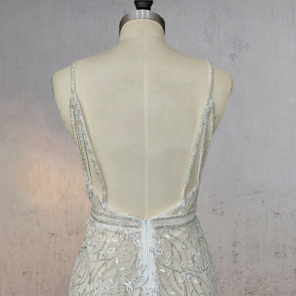 Mermaid Lace Deep V Wedding Dress with Appliques