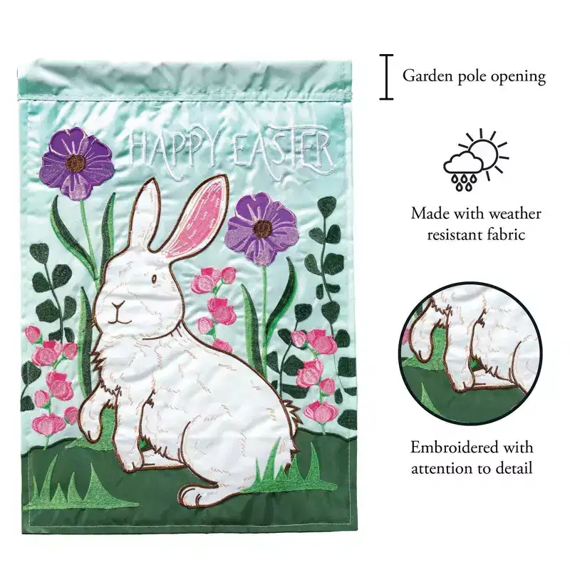 Magnolia Garden Happy Easter Bunny in Flowers 13 x 18 Inch Polyester Garden Flag