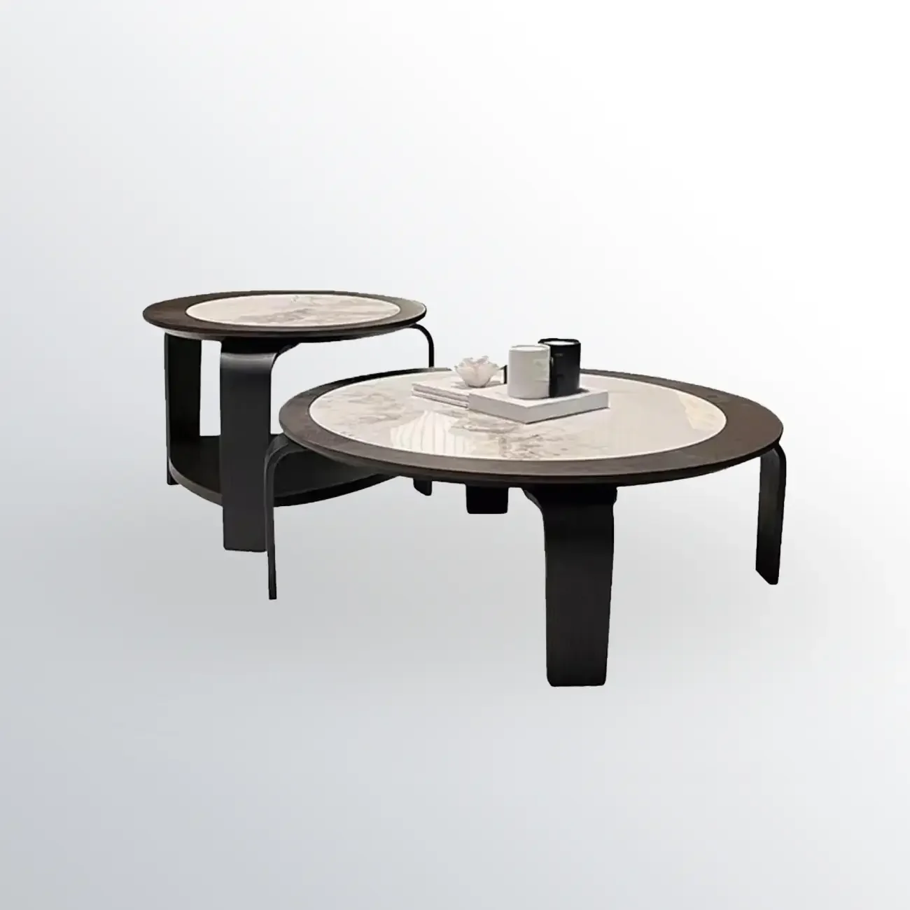 Unique Marble Round 2 Nesting Coffee Table Set with Wood Base