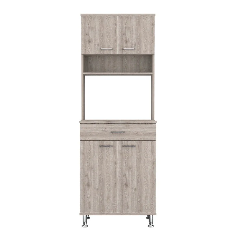 Newton 8-Shelf 1-Drawer 2-piece Kitchen Set, Kitchen Island and Pantry Cabinet White and Light Gray