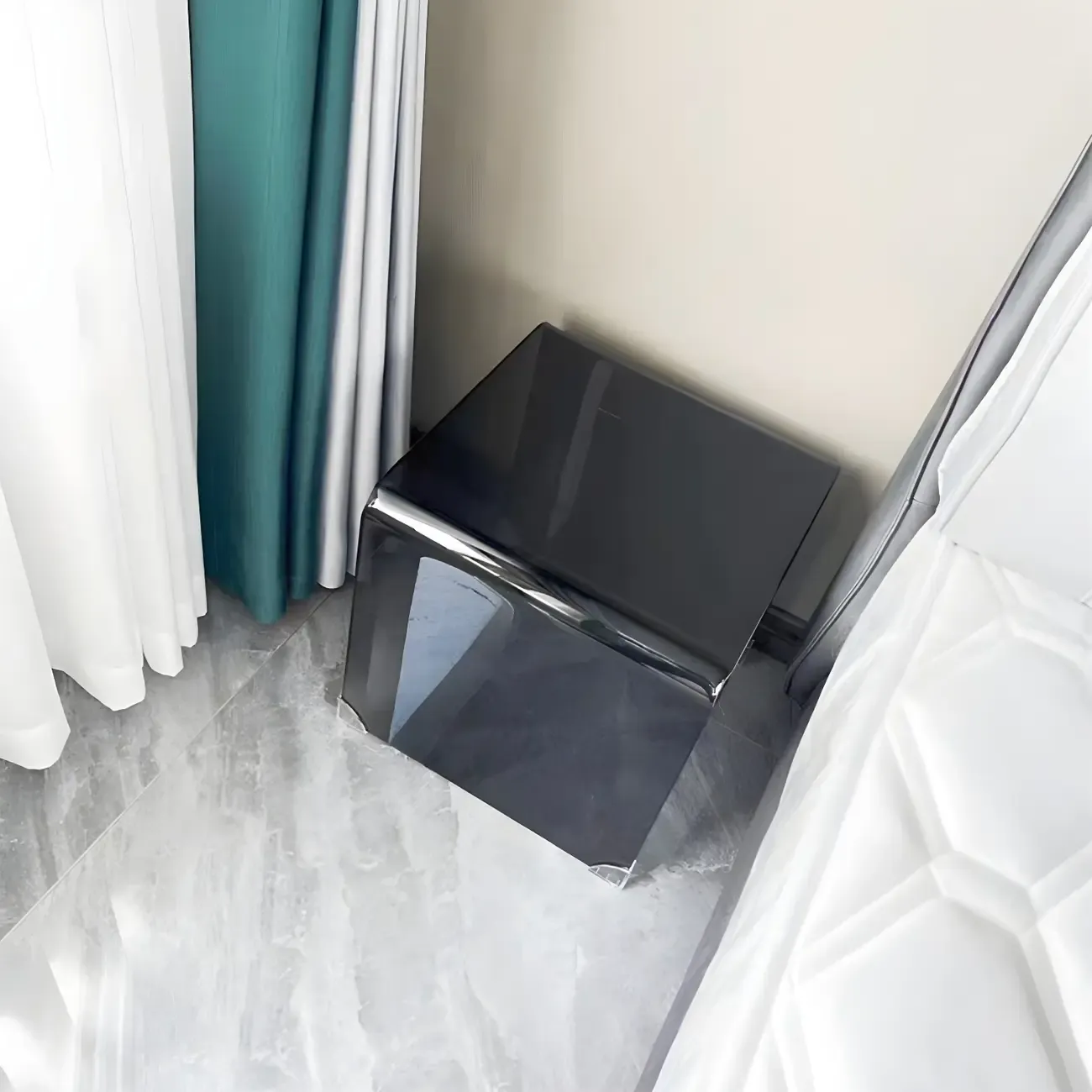 Stylish Clear Glass Nightstand with Open Shelf