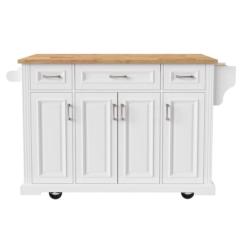 54Inch Large Kitchen Island With Rubber Wood Drop Leaf(no include stool)