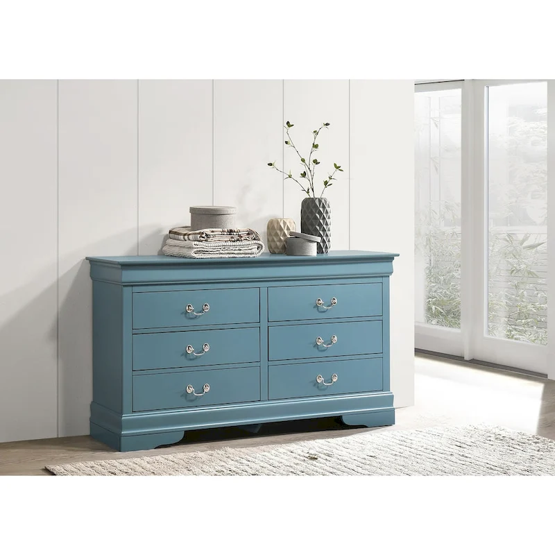 6-Drawer Double Dresser with Ornate Carved Details, Traditional Bedroom Storage Chest