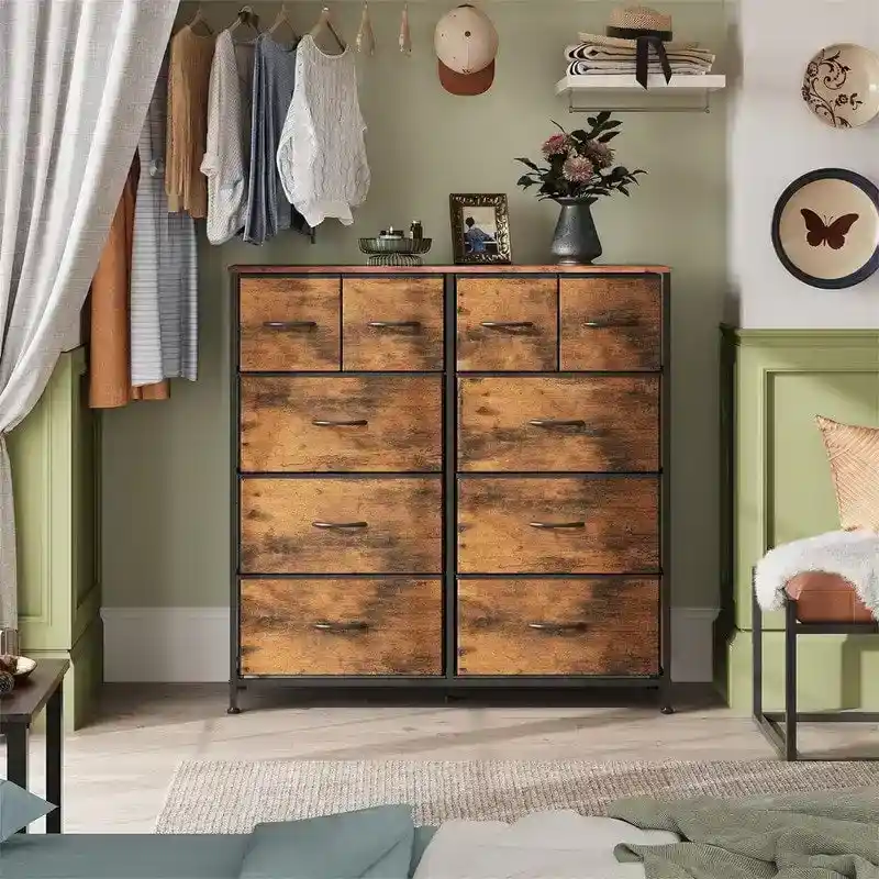 10-Drawer Fabric Dresser with Steel Frame - 11.7