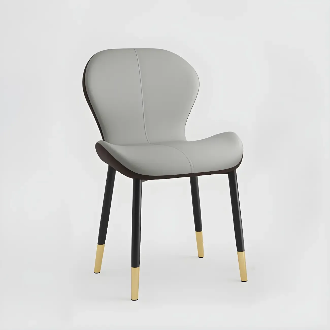 Art Deco Curved Back Leather Dining Chair Solid Back