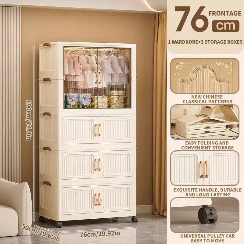 AEELLEEA Kids Portable Closet Storage Organizer - Cube Childrens Wardrobe with Magnetic Doors, Hanging Rod & Hangers, Baby Clothes Storage Cabinet