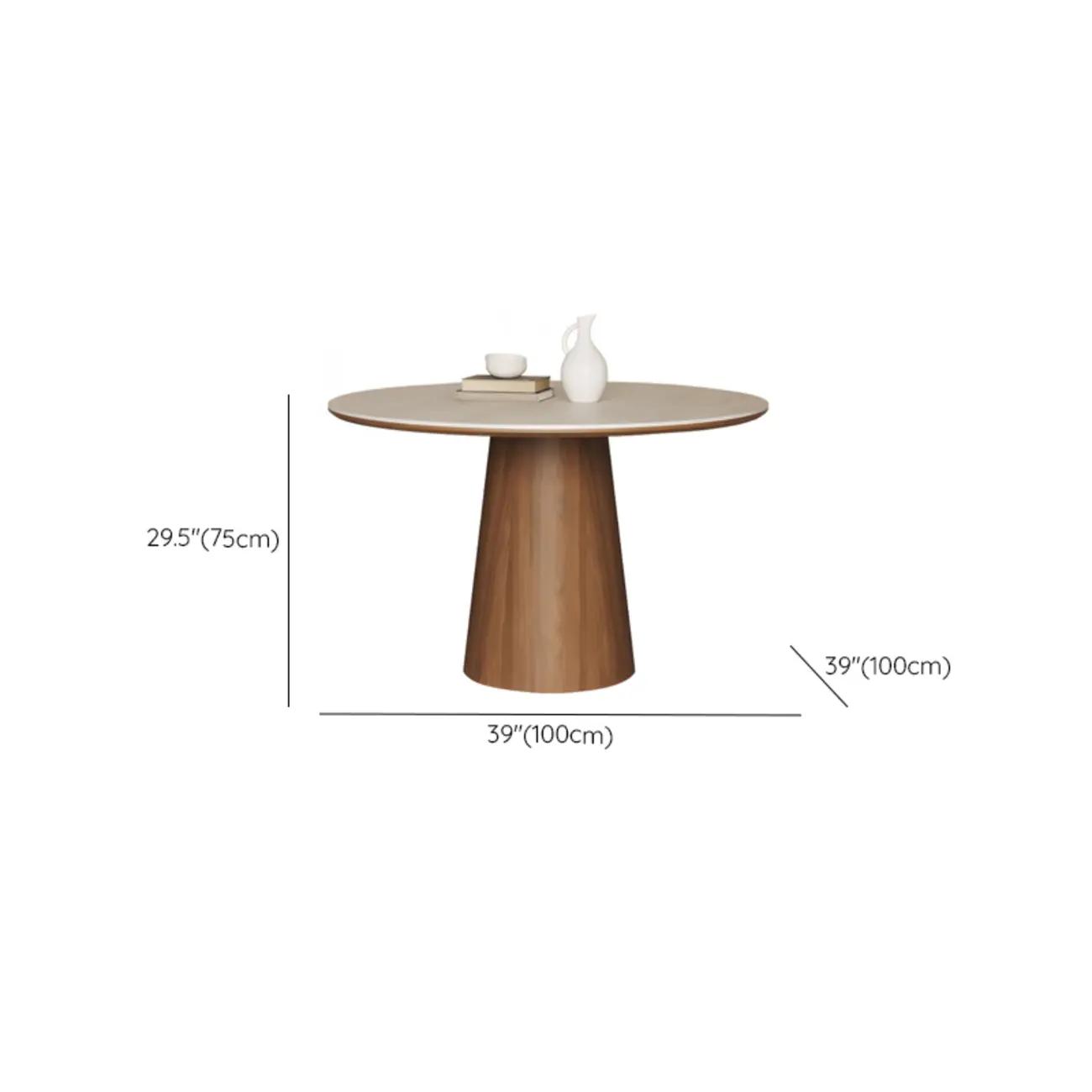 Modern Round Stone Top Pedestal Dining Table