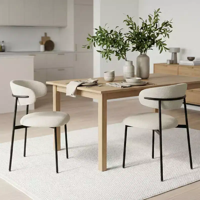 Upholstered Dining Chairs Set of 2, Modern Kitchen Side Chairs with Open Back, Soft Fabric Seat & Black Metal Legs - Panipeachy