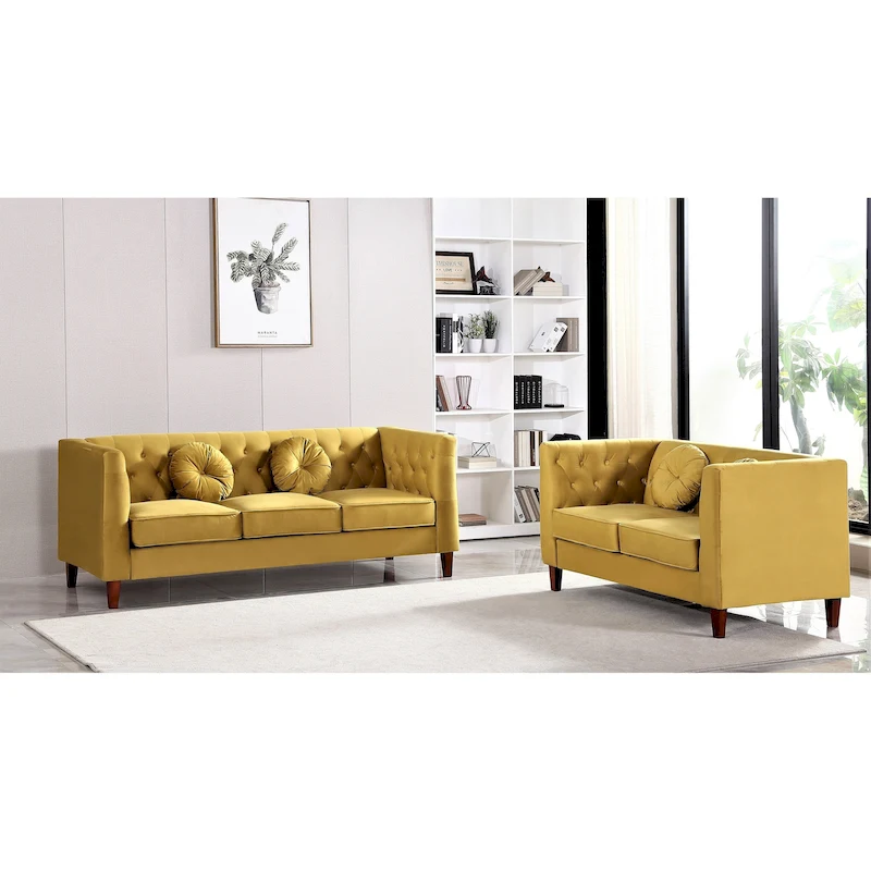 US PRIDE FURNITURE Velvet Classic Chesterfield 2 pieces Living Room Sets, Sofa and Lovesat