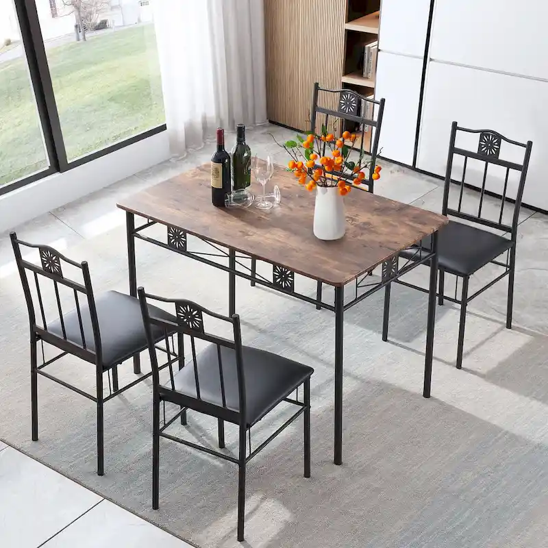 VECELO 3/5-piece Mid-century Dining Table Set with Upholstered Chair