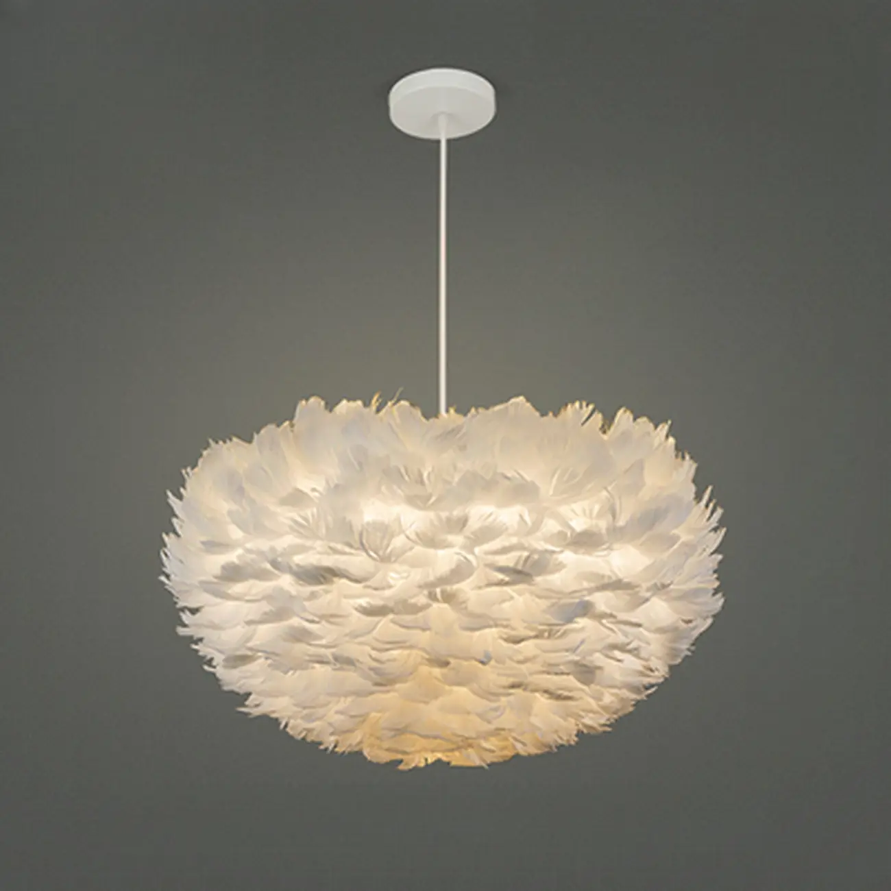 Modern White Feather Pendant Light Height Adjustable