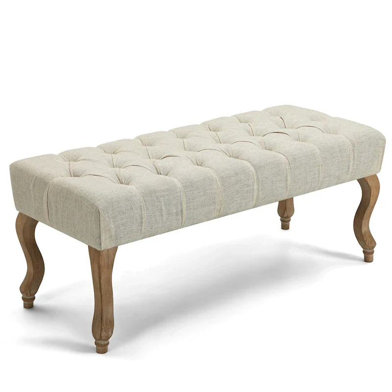 Beige / Blue / Grey / Light Grey Upholstered Tufted Ottoman Bench – Modern Style, Seats 1–2