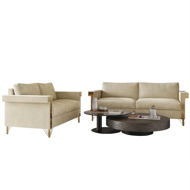 Glam Velvet Upholstered 2-Piece Living Room Set