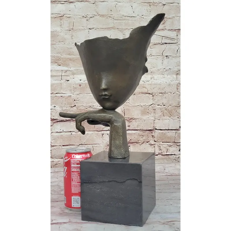 Dali Face Mask Floating Head Bronze Statue Sculpture Surreal Art 15 Inches X 12 Inches
