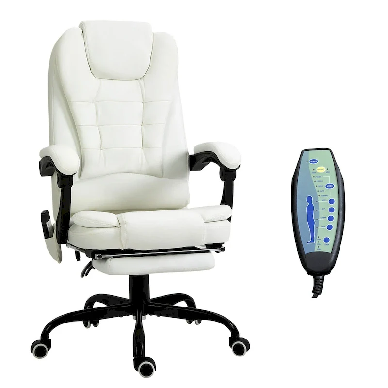 High Back Massage Office Chair, Recliner, White / Brown / Black, 1-Person