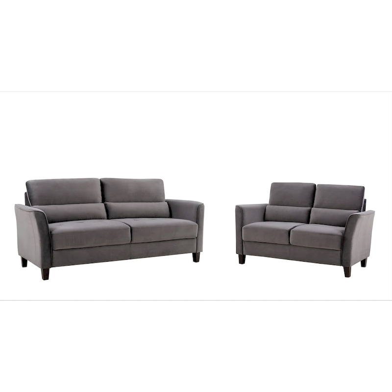 2 Pieces Mid Century Modern Upholstered Sloped Arms Living Room Set, Loveseat and Sofa