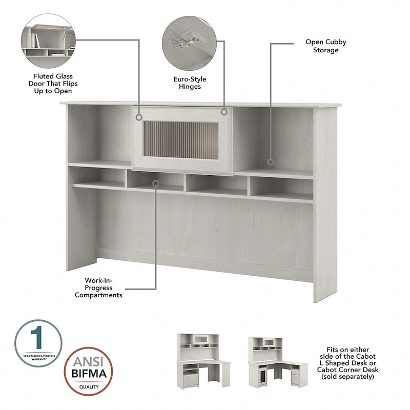 Cabot 60W L-Desk with Hutch and 5 Shelf Bookcase by Bush Furniture