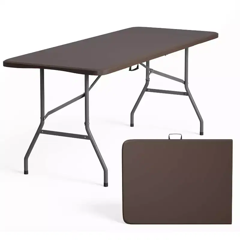 FDW 5.9 Foot Folding Table, Portable Plastic Table with Carrying Handle Perfect for Indoor, Outdoor, Party, Dining, Wedding, Events, Camping