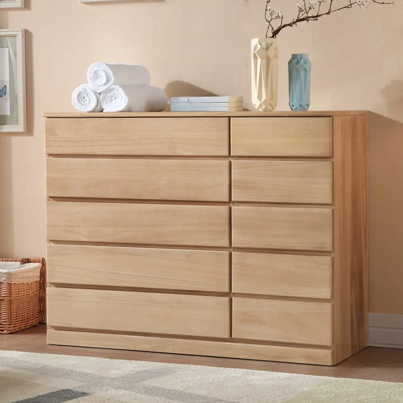 Classic Wooden Double Dressers with 7-Drawer