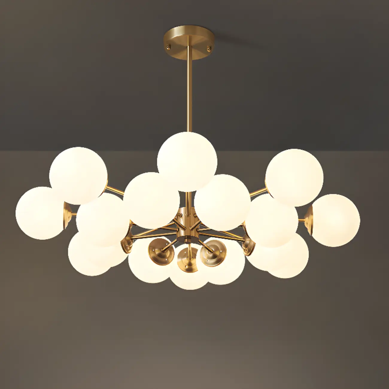 Modern Gold Sputnik Chandelier with White Glass Globe