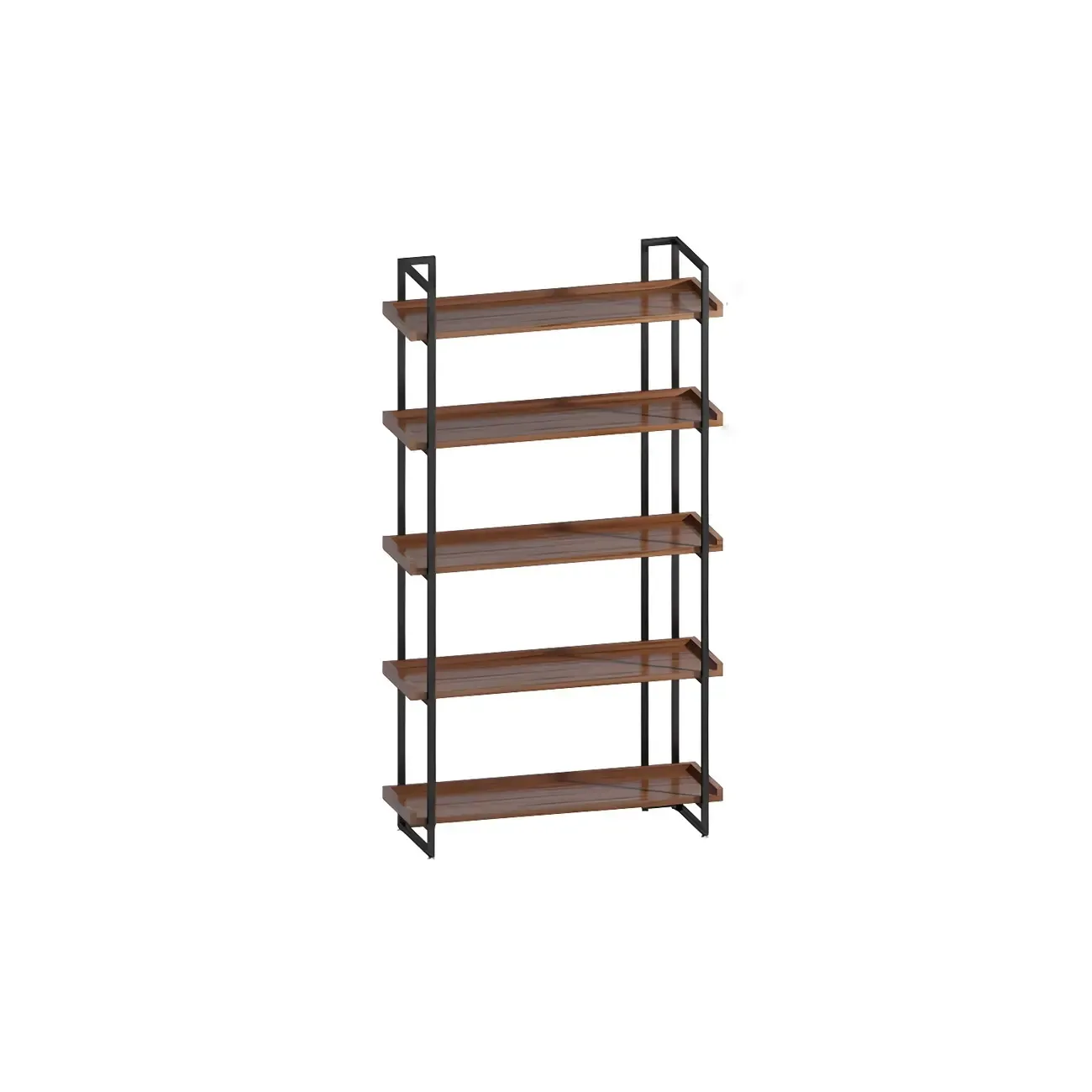 5-Shelf Industrial Metal Wood Brown Display Bookcase