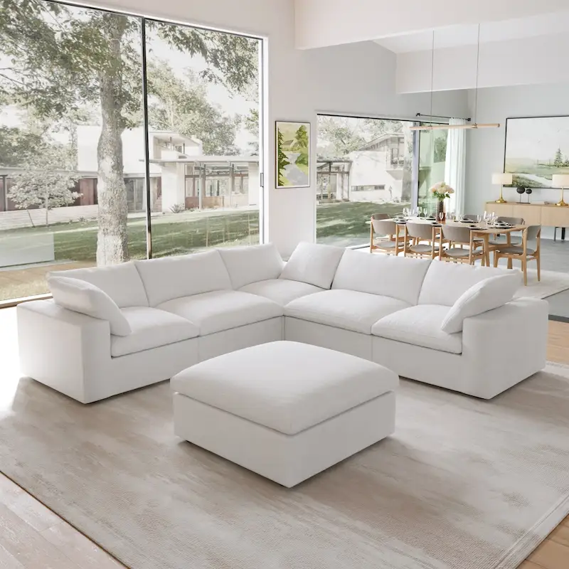 White / Black / Grey / Khaki V-Shape Modular Sectional Sofa, 6-Seat
