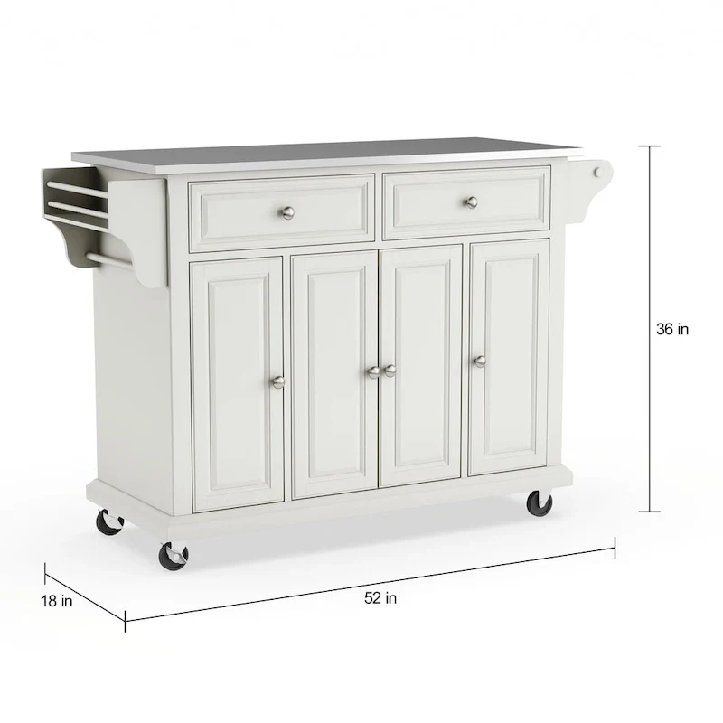Crosley White Finish Stainless Steel Top Kitchen Cart and Island - 18d x 51.5w x 36h