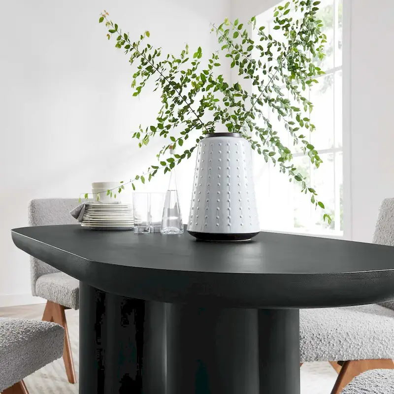 72 Oval Dining Table with Concrete-Effect Finish and Double Pedestal Base