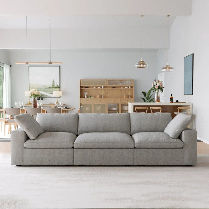 Down Feather Overstuffed Sectional Sofa | Pine & Plywood Frame | Cotton Cushions | Luxurious