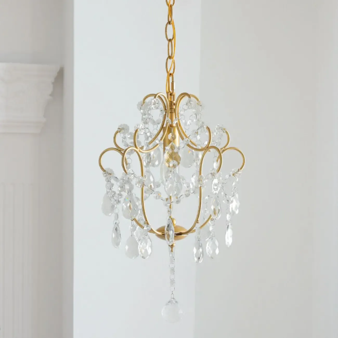 Elegant Gold Crystal Mini Kitchen Pendant Light Adjustable Chain