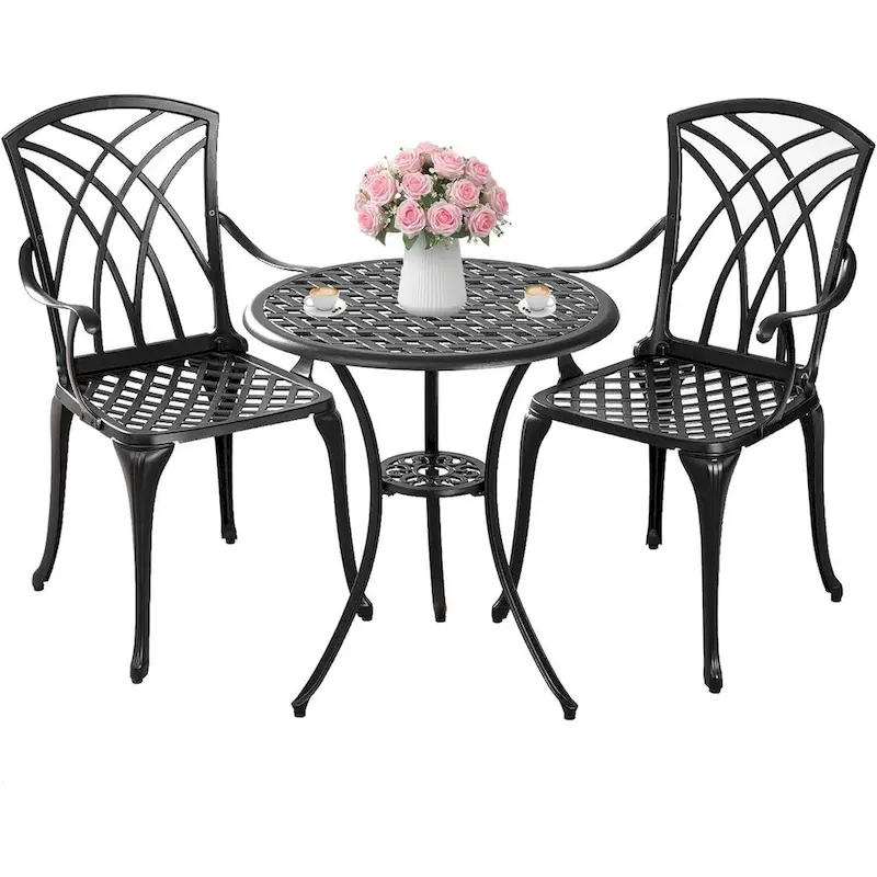 Round Patio Bistro Sets,Cast Aluminum Table and Chairs Set of 2