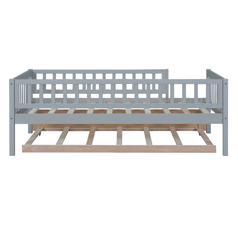 Wood Daybed with Trundle and Fence Guardrails